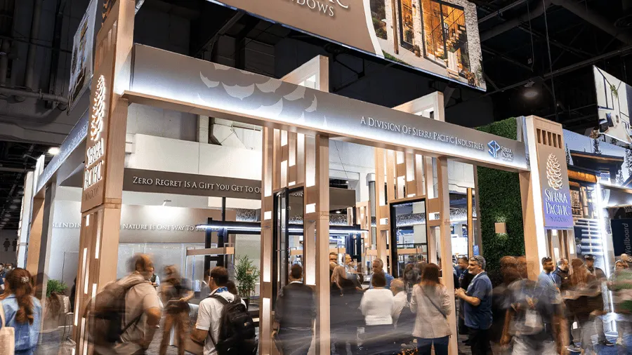 Sierra Pacific Windows exhibit with wood finishes