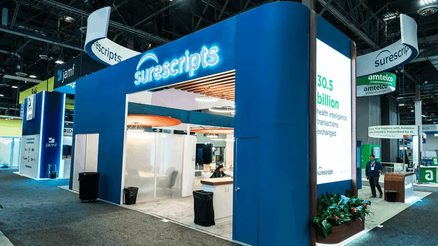 Surescripts blue and white exhibit at HIMSS