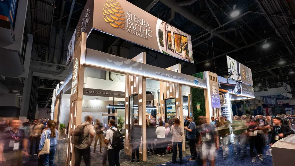 Custom modular exhibit structure on a dark background