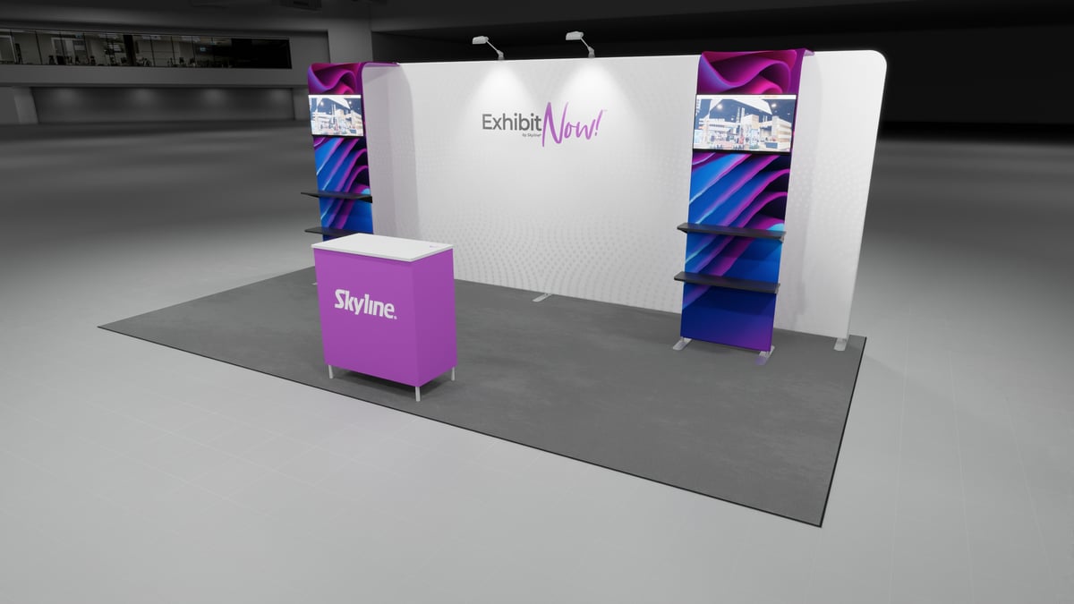 Rental trade show booth with illuminated graphics